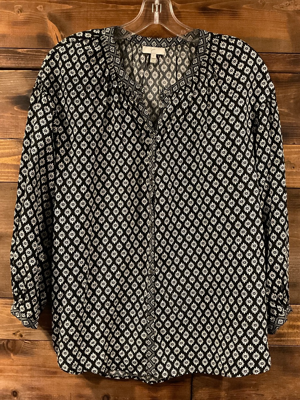 Women’s JOIE Hanan Caviar Black and White Geometric V-Neck Tunic size Small
